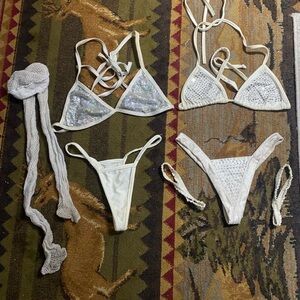Cirilla's White Dancewear Sets with Garters and White Fishnets